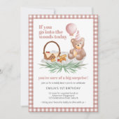 Roze Teddybeer ballon picknick: 1e verjaardag Kaart (Voorkant)