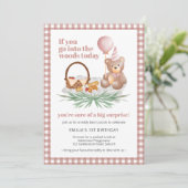 Roze Teddybeer ballon picknick: 1e verjaardag Kaart (Staand voorkant)