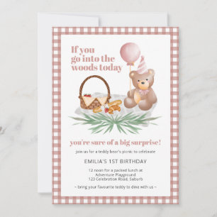 Roze Teddybeer ballon picknick: 1e verjaardag Kaart