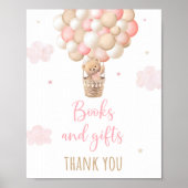 Roze Teddybeer ballonnen Baby shower cadeaubordje Poster (Voorkant)