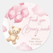 Roze teddybeer ballonnen Dank je wel bary veel Ronde Sticker (Voorkant)