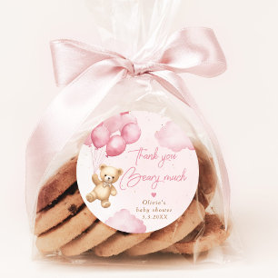 Roze teddybeer ballonnen Dank je wel bary veel Ronde Sticker