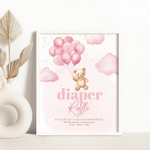 Roze teddybeer ballonnen Luier raffle Poster