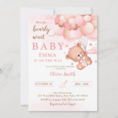 Roze teddybeer ballonnen meisje Baby shower Kaart (Voorkant)