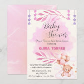 Roze, teddybeer, ballonnen, meisje Baby shower Kaart (Voorkant / Achterkant)