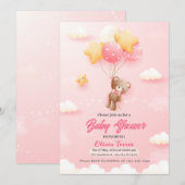 Roze teddybeer ballonnen meisje Baby shower Kaart (Voorkant / Achterkant)
