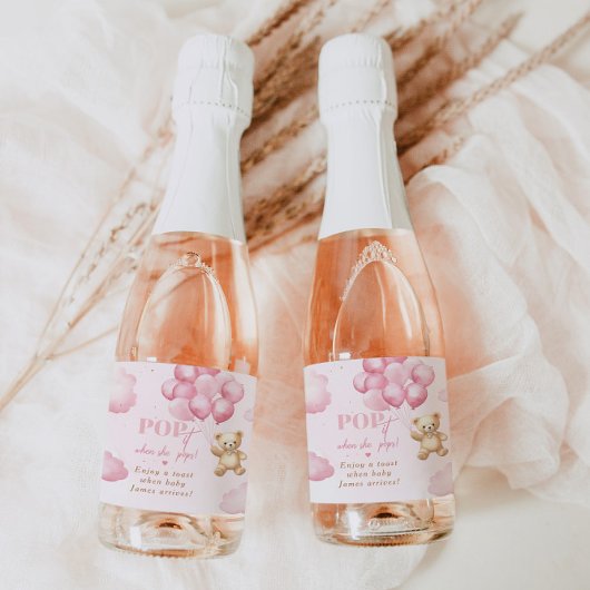 Roze teddybeer ballonnen Poppen het als ze poppen Sparkling Wijnetiket