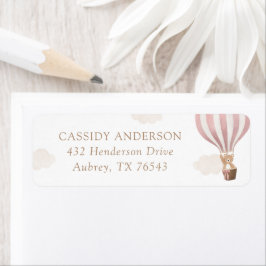 Roze Teddybeer Balloon Baby shower retouradres Etiket