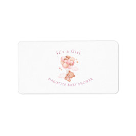 Roze Teddybeer Balloon Baby shower retouradres Etiket