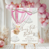 Roze teddybeer Beary eerste verjaardag welkomstbor Poster