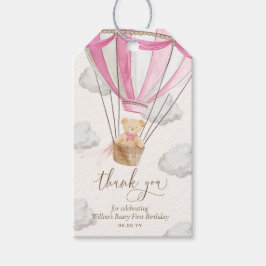 Roze teddybeer bedankt Beary eerste verjaardag Cadeaulabel