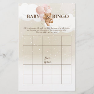 Roze Teddybeer BINGO Baby Shower Spellen Flyer