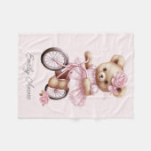 Roze teddybeer bloemen fiets naam kind fleece deken (Voorkant (Horizontaal))
