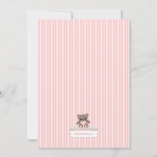 Roze Teddybeer brengt een Boek-Baby shower Uitnodi Kaart (Achterkant)