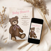Roze  teddybeer Custom Baby shower Kaart