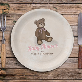 Roze  teddybeer Custom Baby shower Papieren Bordje