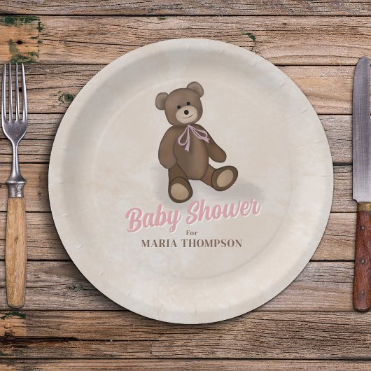 Roze  teddybeer Custom Baby shower Papieren Bordje