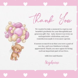 Roze teddybeer  Dank je voor de babyshower Feestdagenkaart