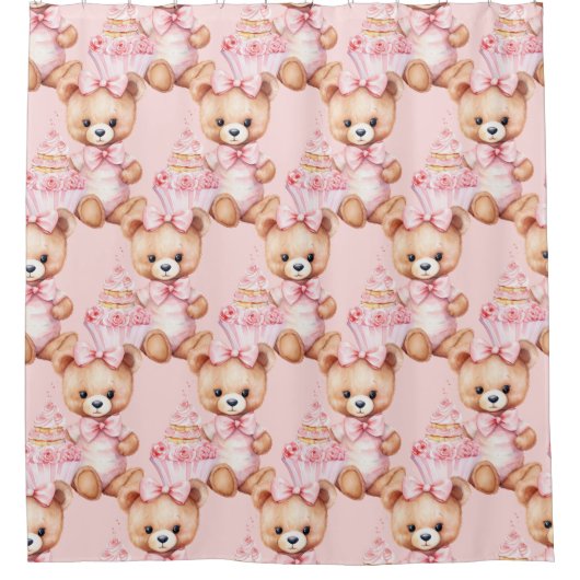 Roze teddybeer douchegordijnen voor meisjes (Voorkant)