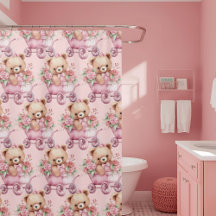 Roze Teddybeer Douchegordijnen voor Meisjes