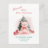 Roze teddybeer eerste kerst Briefkaart (Voorkant)
