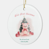 Roze teddybeer eerste kerst keramisch ornament (Links)
