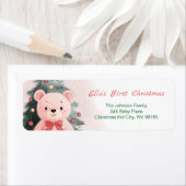 Roze teddybeer eerste kerst retouradres etiket (Insitu)