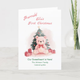 Roze teddybeer eerste kerstvakantie Kaart