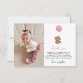 Roze Teddybeer Eerste Verjaardag Foto Bedankt (Voorkant)