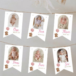 Roze teddybeer eerste verjaardag foto vlaggenlijn  vlaggetjes