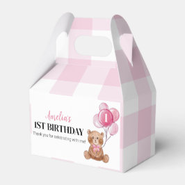 Roze Teddybeer Eerste Verjaardagsfeestje Favor Box Bedankdoosjes