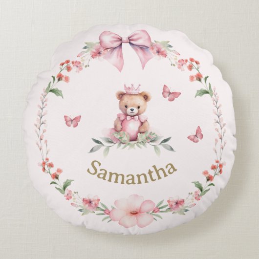 Roze teddybeer fantasieën rond kussen (Voorkant)