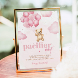 Roze teddybeer Fopspeen jacht baby shower spel Poster