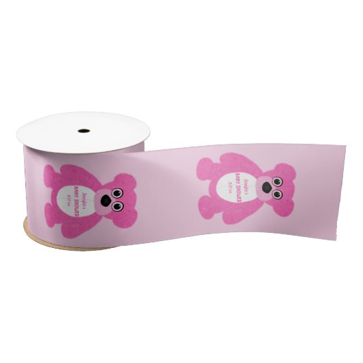 Roze Teddybeer gepersonaliseerd Baby shower Satijnen Lint (Spoel)
