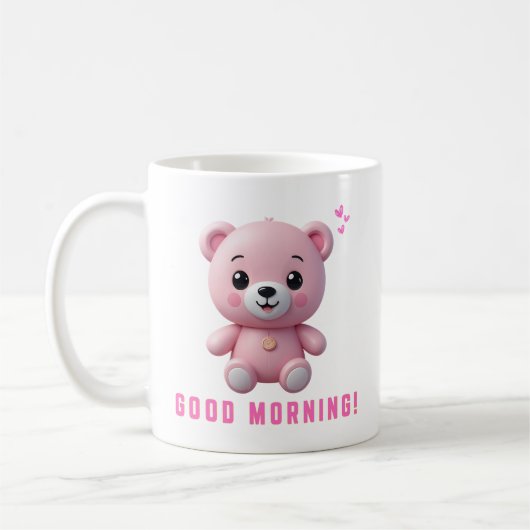 Roze teddybeer Goedemorgen Mok | Schattige cadeau  (Links)