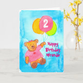 Roze teddybeer Happy 2nd Birthday Custom Kaart (Gele Bloem)
