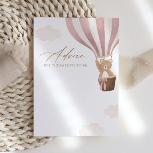 Roze Teddybeer Hete Luchtballon Baby shower Advies Kaart
