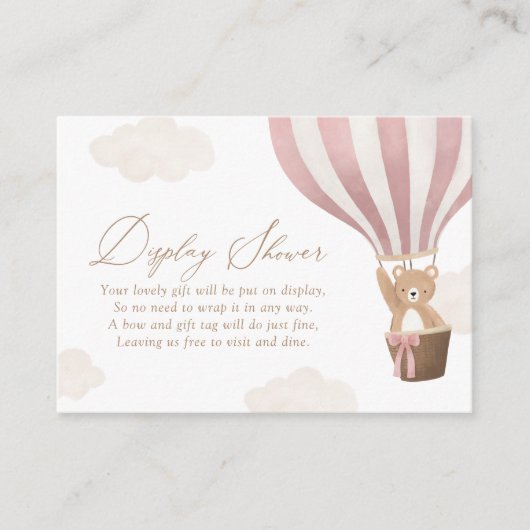Roze Teddybeer Hete Luchtballon Display Douche Informatiekaartje (Voorkant)