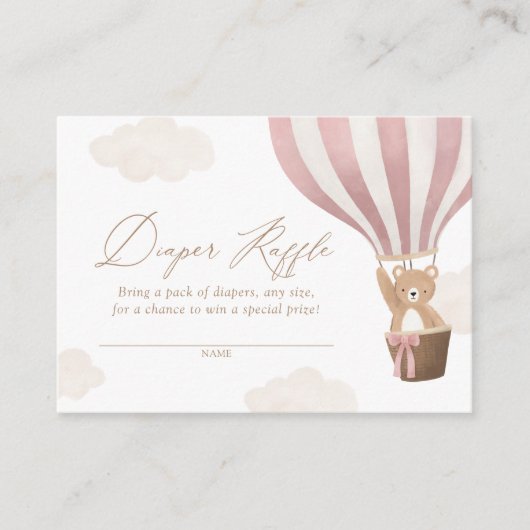 Roze Teddybeer Hete Luchtballon Luier Raffle Informatiekaartje (Voorkant)