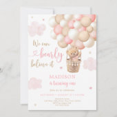 Roze Teddybeer Hete Luchtballon Verjaardag Kaart (Voorkant)