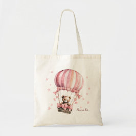 Roze teddybeer-hete-luchtballonfeestje tote bag