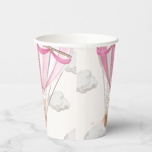 Roze teddybeer heteluchtballon papieren bekers (Rechts)