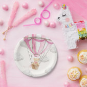 Roze teddybeer heteluchtballon papieren bordje (Feest)