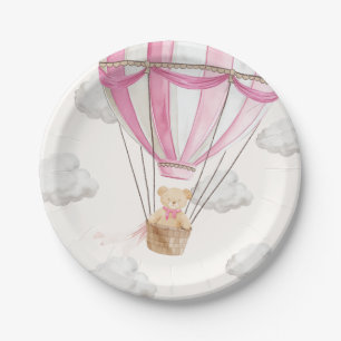 Roze teddybeer heteluchtballon papieren bordje