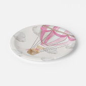Roze teddybeer heteluchtballon papieren bordje (Gekanteld)