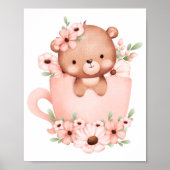 Roze teddybeer in een bekertje met bloemen poster (Voorkant)