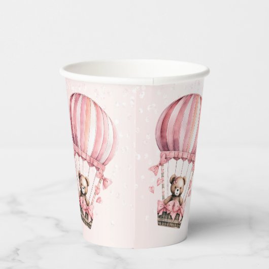 Roze teddybeer in hete luchtballon feestje papieren bekers (Rechts)