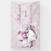 Roze Teddybeer in mand Baby shower Spandoek (Verticaal)