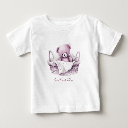 Roze teddybeer in mand baby T-shirt (Voorkant)