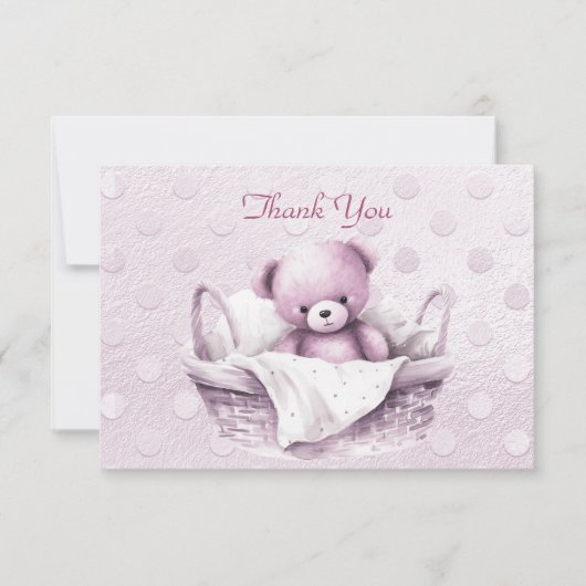 Roze Teddybeer in mand Dank je kaart (Voorkant)